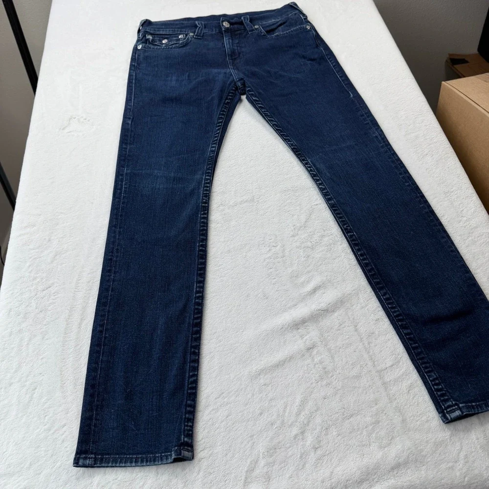 True Religion Rocco Flap Jeans Mens 33 Blue Good Relaxed Skinny N7Y4B52W01696